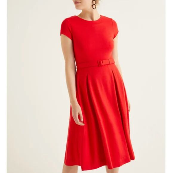 BODEN Aida Ponte Knit Fit & Flare Belted Dress Post Box Red Sz 8R {I52} - Picture 1 of 5